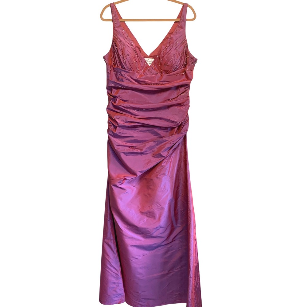 Avanti Designs Silk Gown 16 Pink Iridescent Beaded Ruched Formal Ethereal Dress